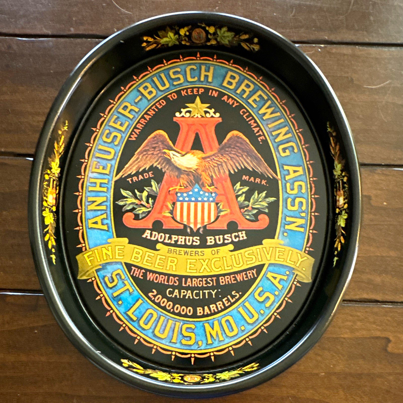 Vintage Anheuser-Busch Brewing Ass\'n St. Louis MO Metal Beer Tray