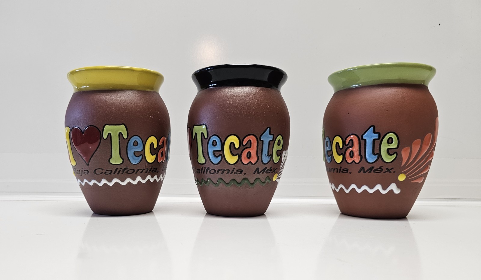 Hand-Painted Ceramic Clay Mexican Mug/Cup 16 Oz, Set Of 3