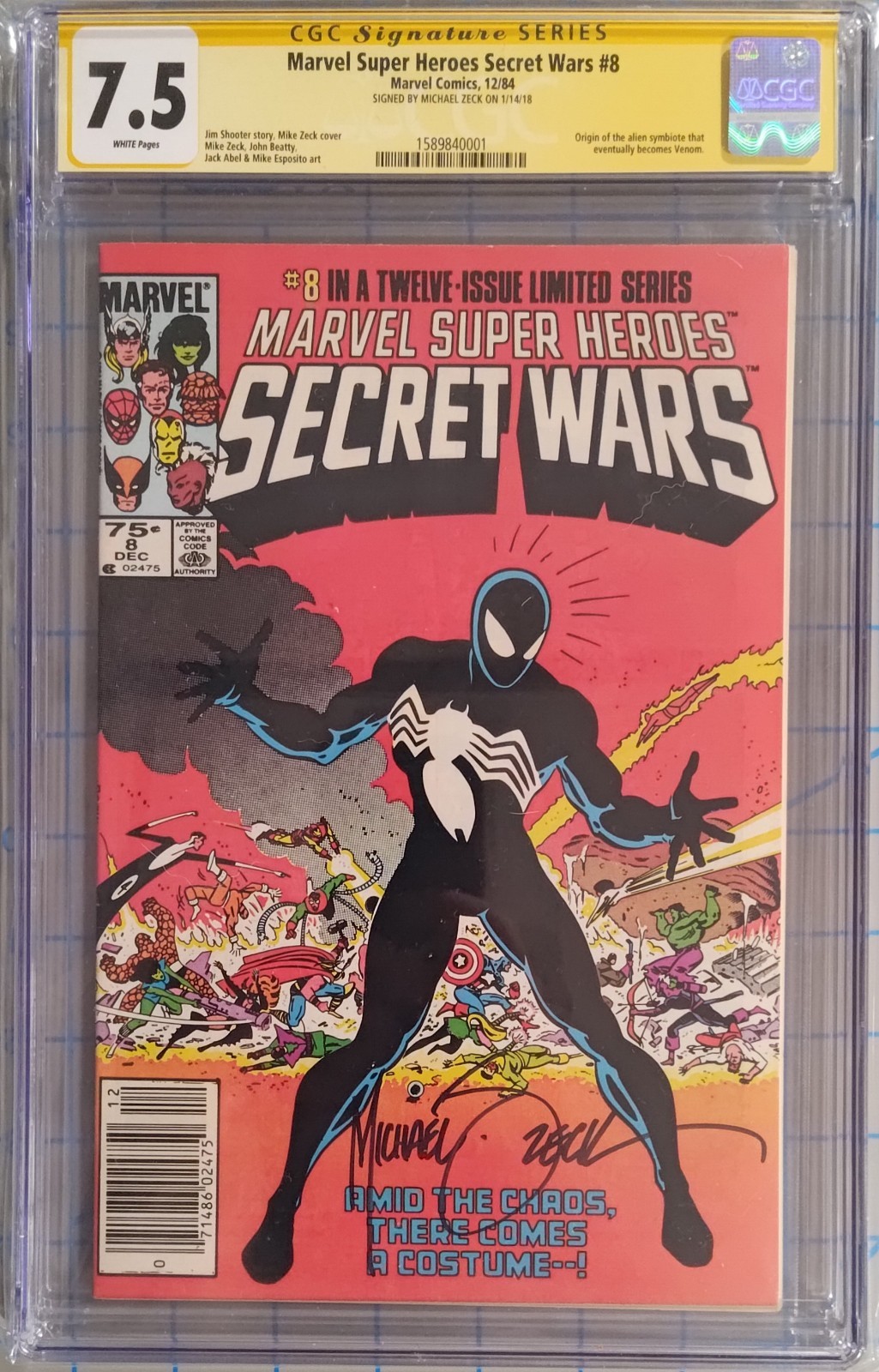 Marvel Secret Wars #8 CGC 7.5 Newsstand Signed By Michael Zeck 1st Black Suit