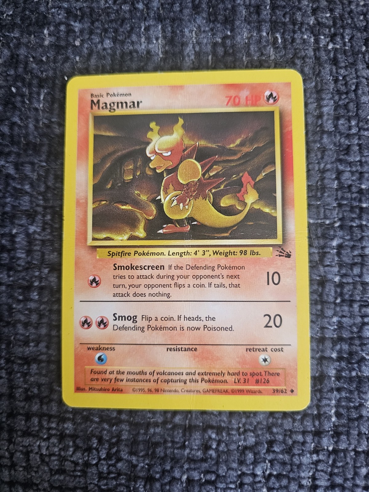 Vintage Rare Pokemon Card Fossil Set Magmar 39/62 1999 WOTC