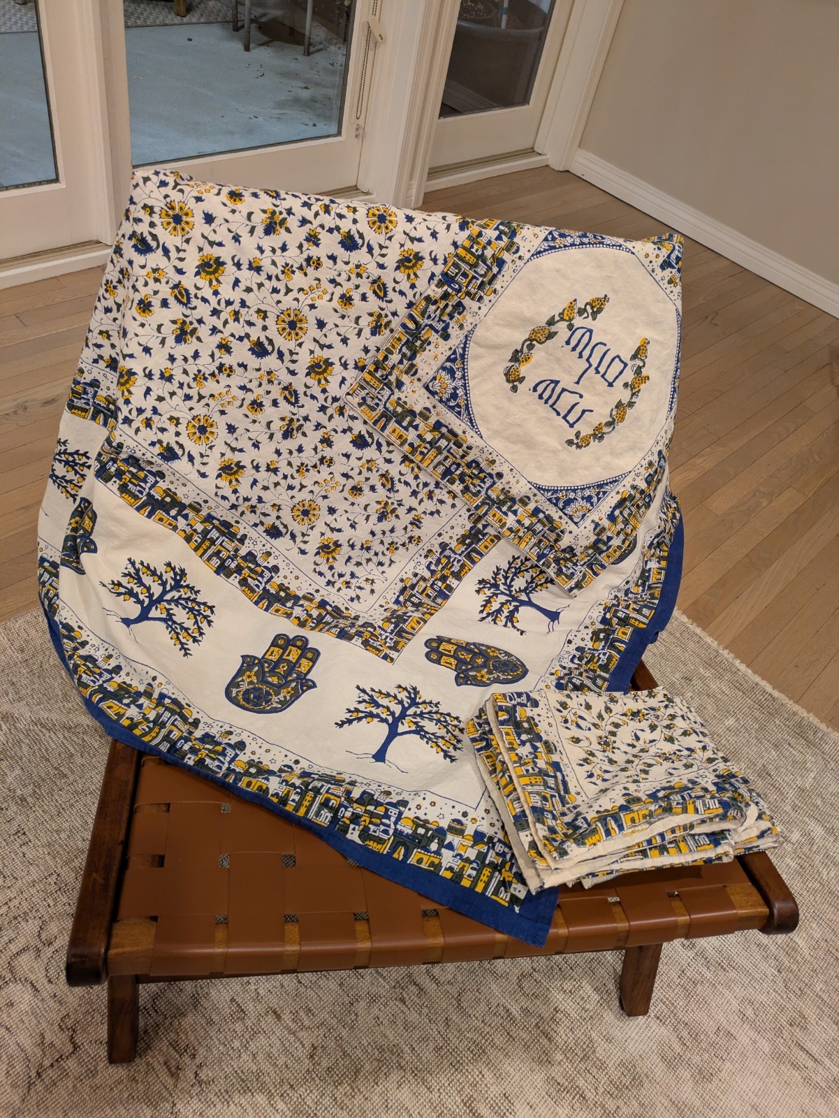 12pc Judaica Shabbat Tablecloth Set W/10 Napkins & Matching Challah Cover