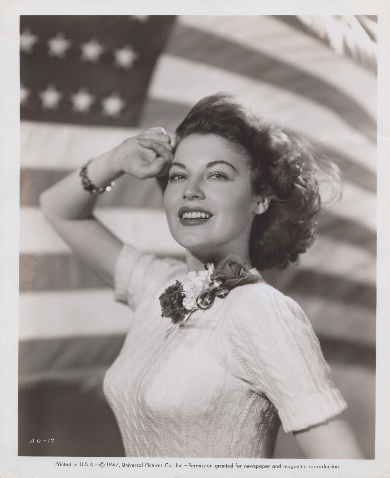 HOLLYWOOD AVA GARDNER US FLAG PATRIOTIC SALUTE PORTRAIT 1947 ORIG Photo 87