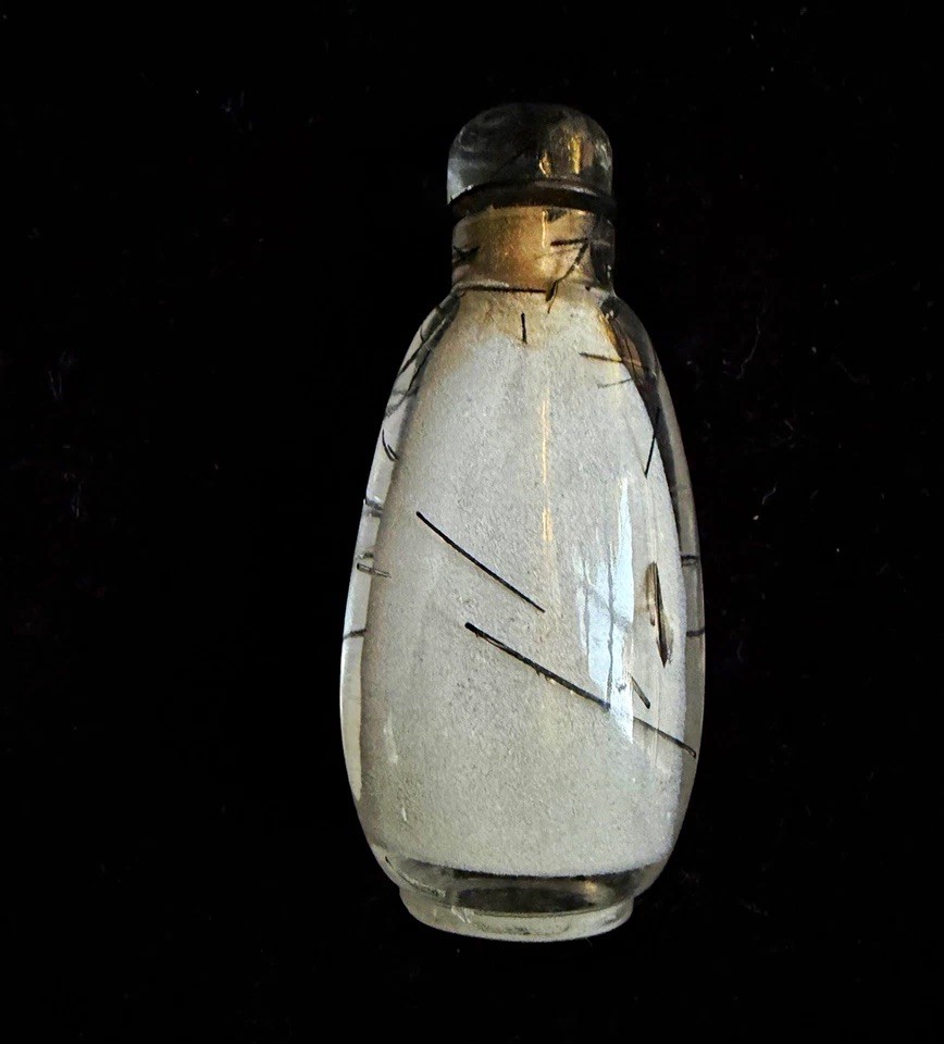 Antique Chinese Black Hair Crystal Snuff Bottle – w/ 1986 Singapore receipt