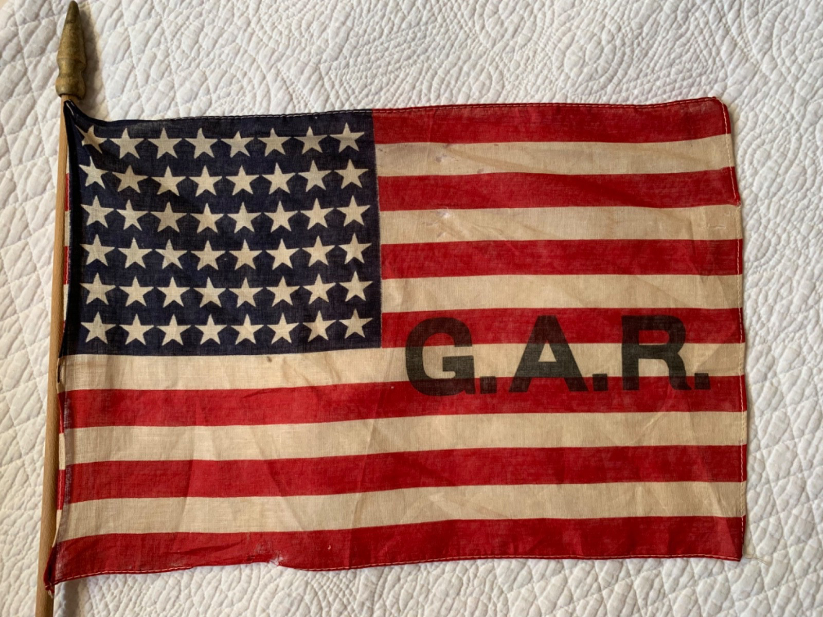 Antique 48 Star Parade Flag Grand Army of the Republic Gauze Fabric 11.5x16.5 in Antique 48 Star Parade Flag Grand Army of the Republic Gauze Fabric 11.5x16.5 in