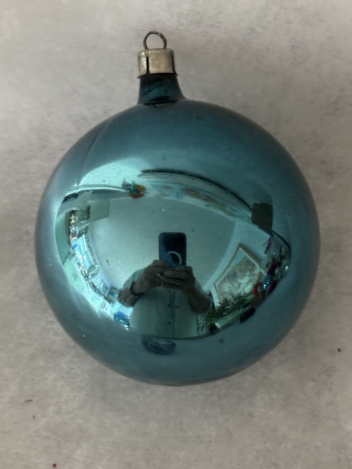 Vntg Post-war Premier Peacock Blue Glass Ornament 3.5” circa 1940-1955 