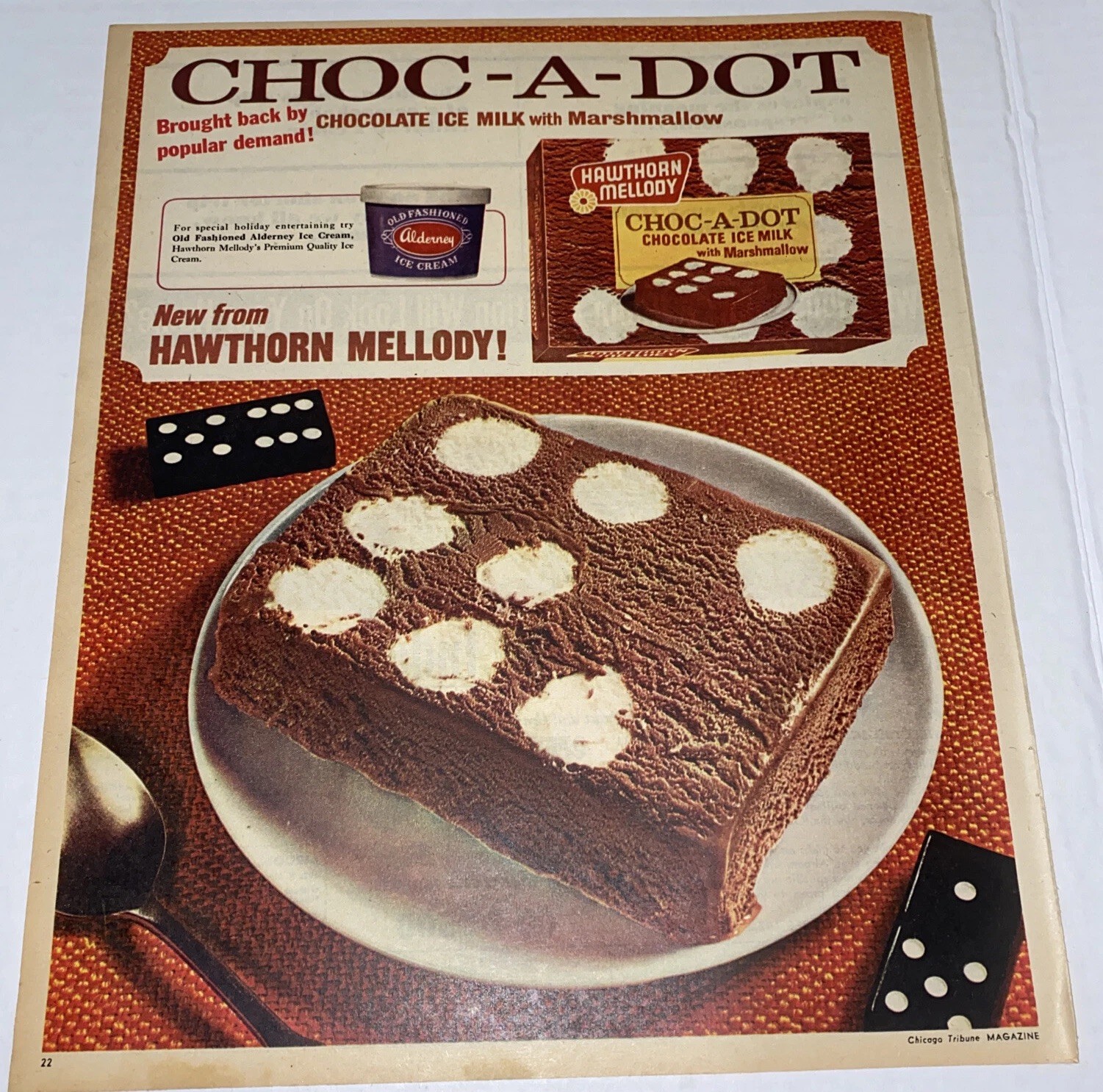Vintage 1960s AD Choc-A-Dot Ice Cream Hawthorn Mellody 13x11 MCM Prop Domino
