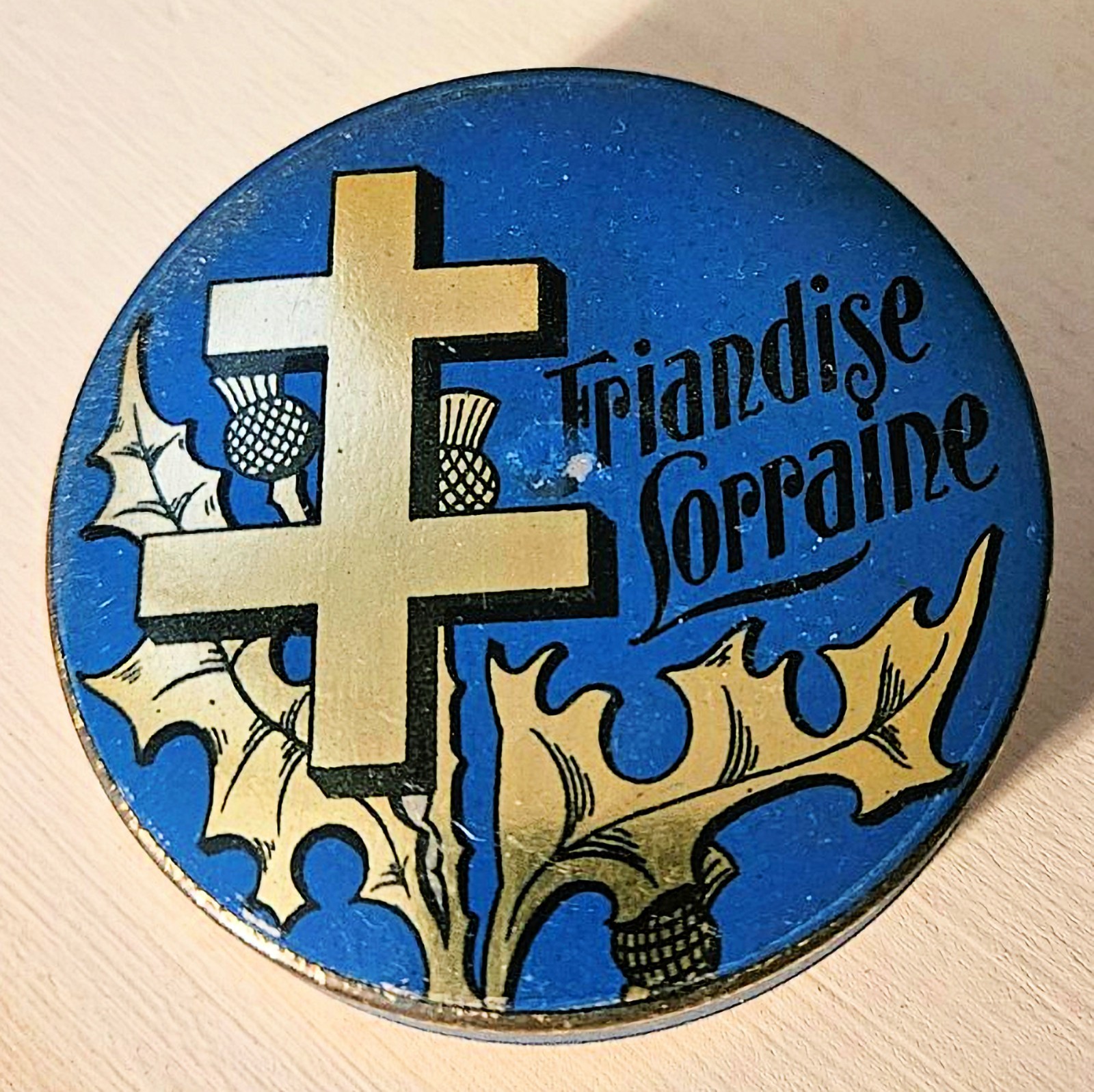 Vintage French Friandise Lorraine Tin Sweets Candy Box Lorraine Cross Thistle