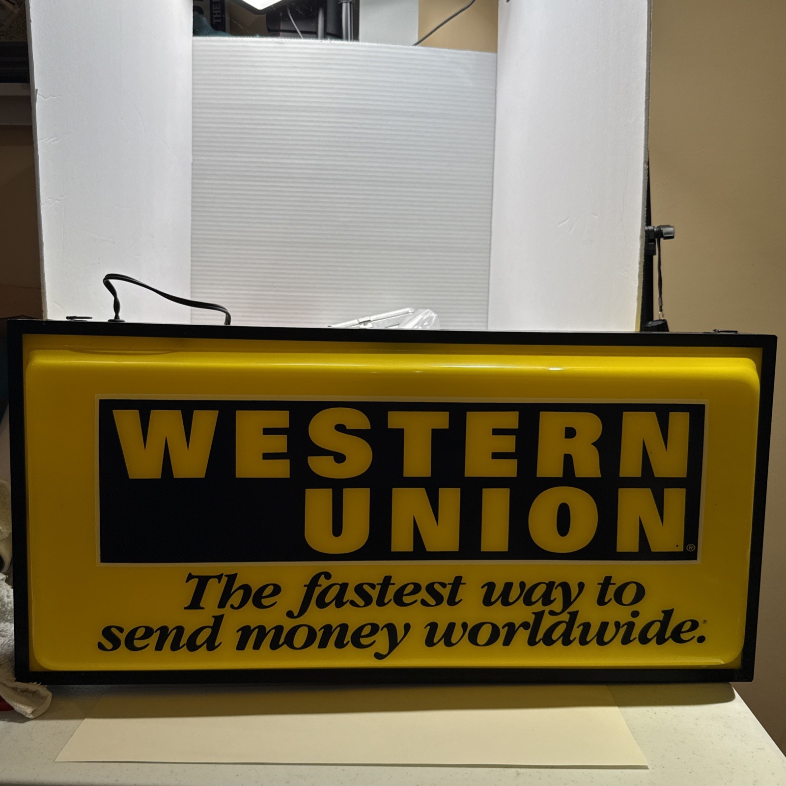 Western Union Double-Sided Vintage Lighted Sign Lightbox Light 5x12x25 WORKS