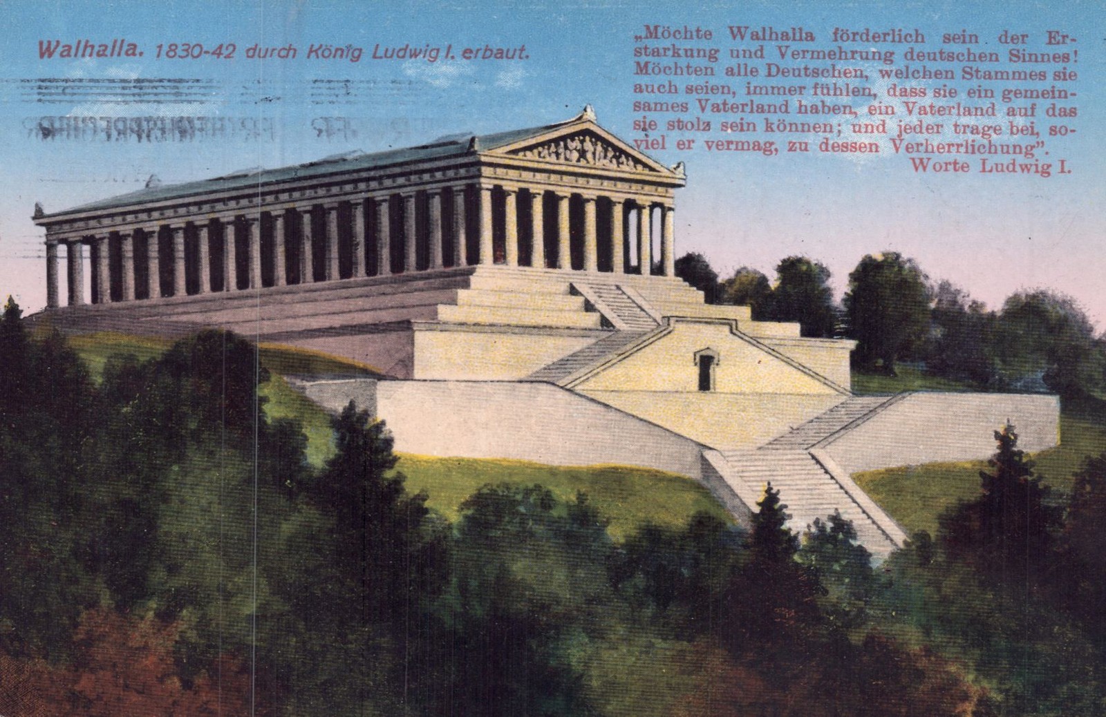 Postcard Valhalla near Donaustauf, expired 1930