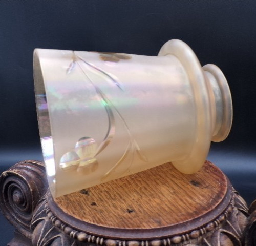 1920s Bohemian Art Glass Lamp Shade Iridescent Satin Cut Floral Vine