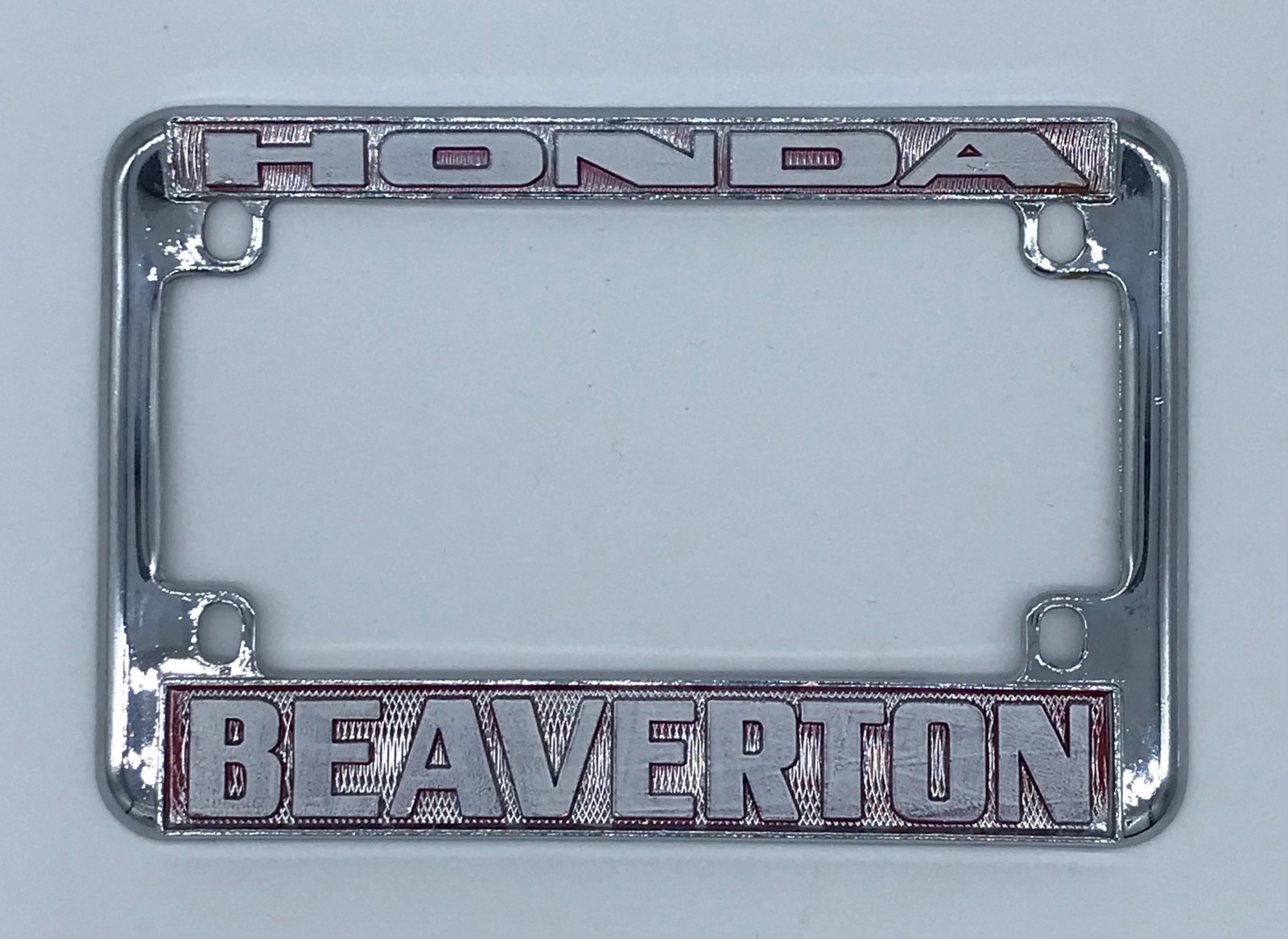 RARE Vintage HONDA BEAVERTON Motorcycle License Plate Chrome Plated Metal Frame