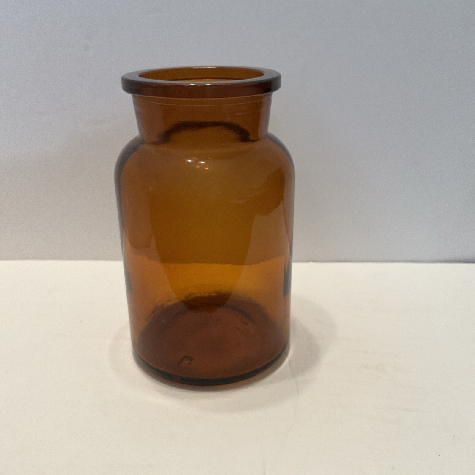 Vintage Amber Glass Jar 6.5 Tall And 4 Inches Wide Made In Belgium