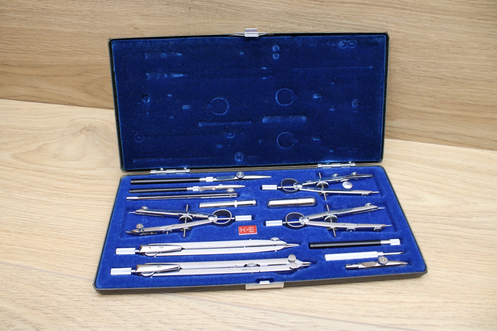 Vintage K&E Keuffel Esser Drafting Compass Instrument Set Blue Velvet Case Vintage K&E Keuffel Esser Drafting Compass Instrument Set Blue Velvet Case