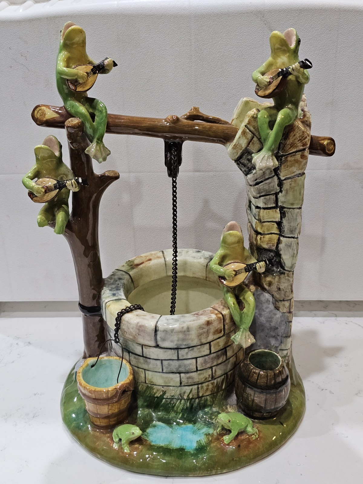 Vtg Jerome Massier Majolica Frogs At A Well Vallauris CAM France Planters Vase