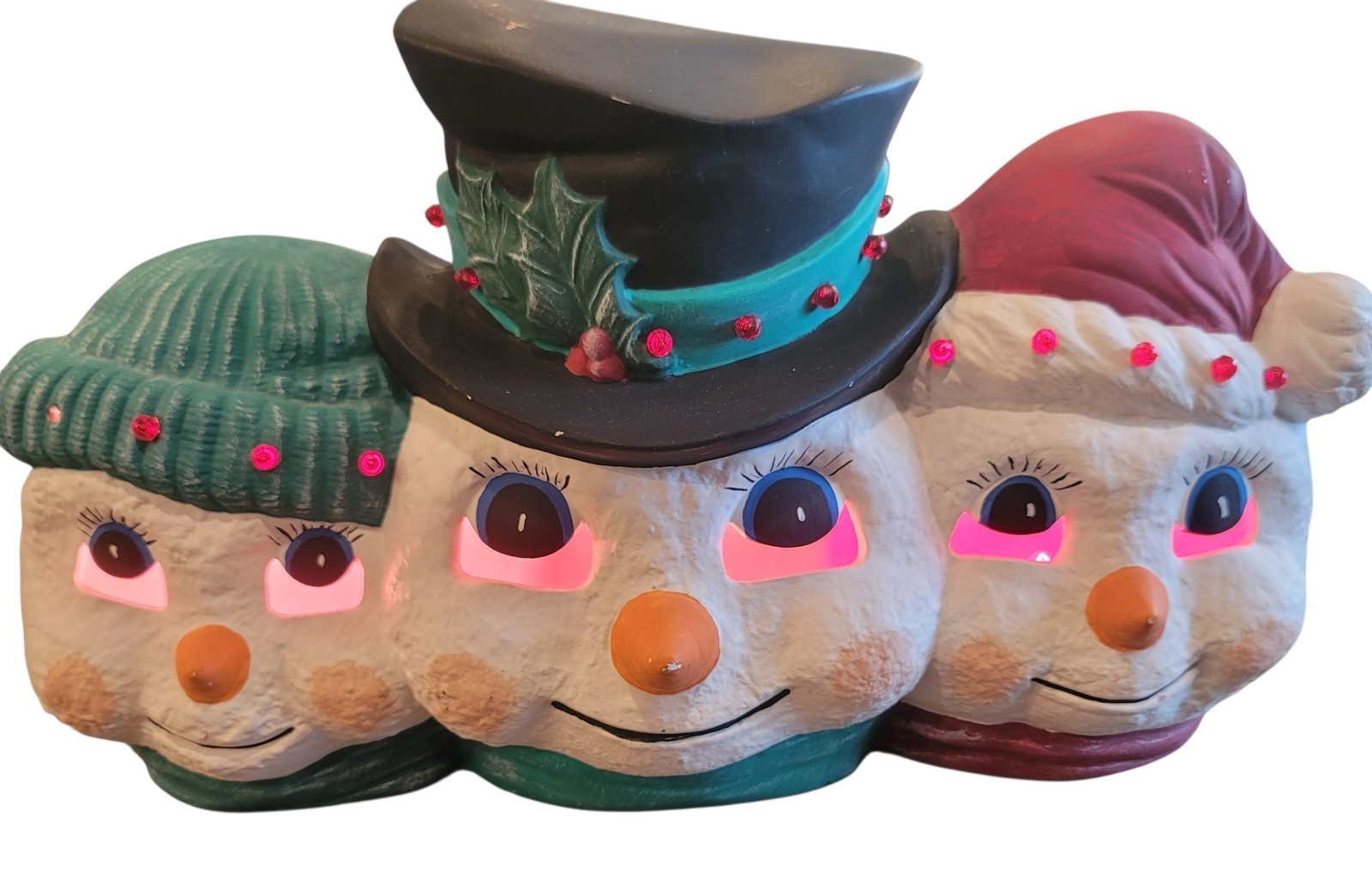 Rare Vintage Holland Mold Lighted Snowman family. COLOR changing lights 16
