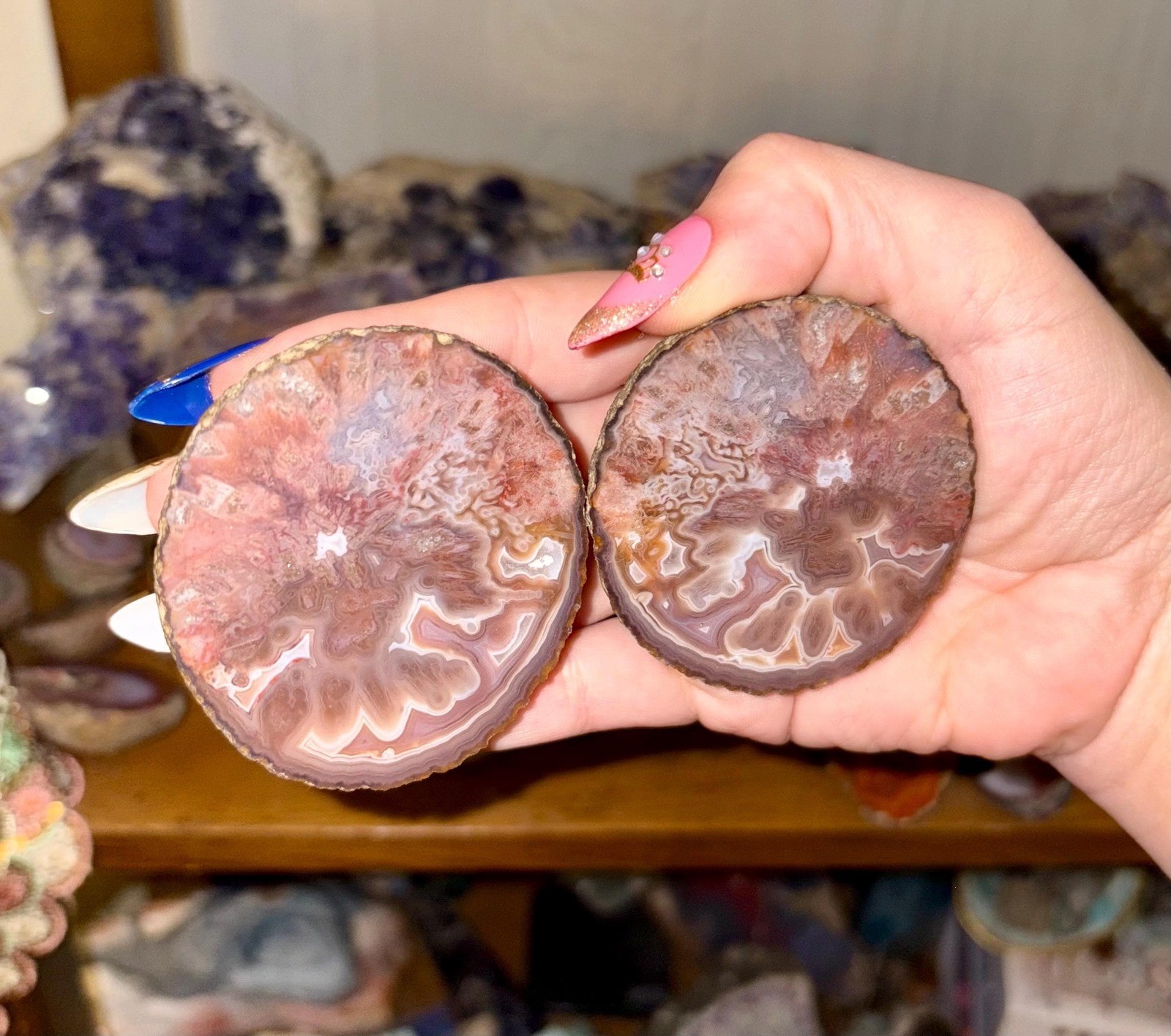 Zhanguo Agate Pair | Natural Banded Agate Slice | Collector Crystal |