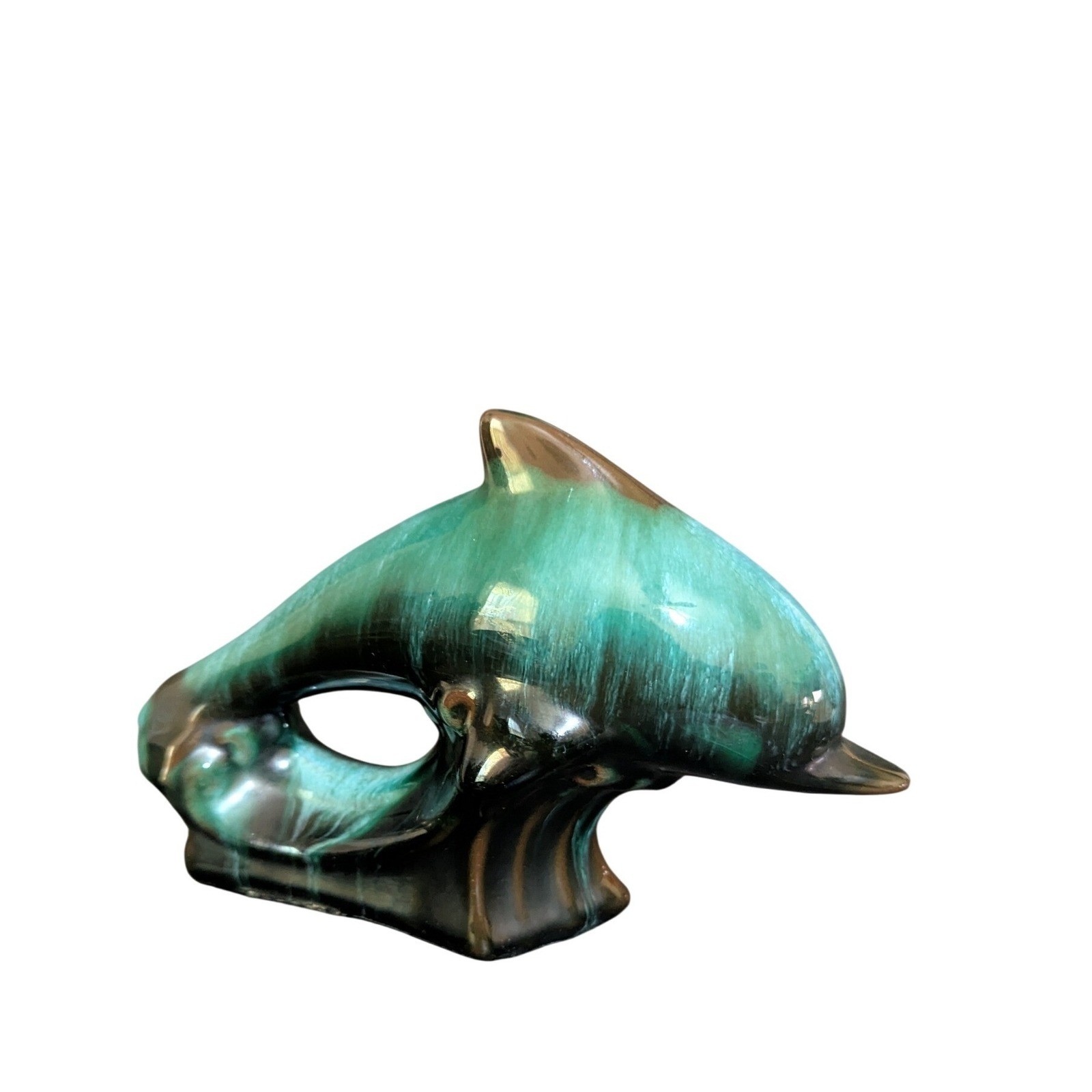 Blue Mountain Pottery Dolphin Figurine Turquoise Drip Glaze Canada Vintage 7\