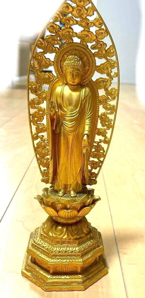 Vintage Metal Shaka Nyorai Shakyamuni Buddha Buddhist Statue H28×W9cm from Japan