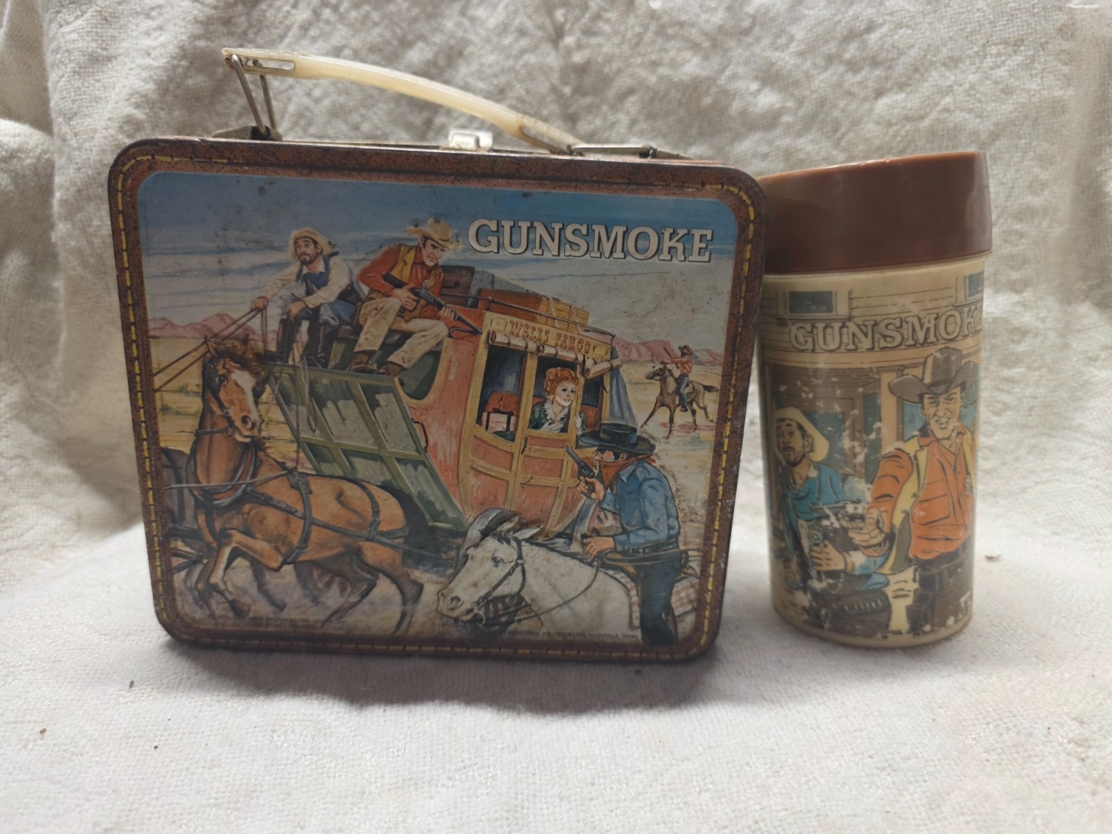 1973 Vintage Gunsmoke Metal Lunchbox With Thermos By Aladdin Industries