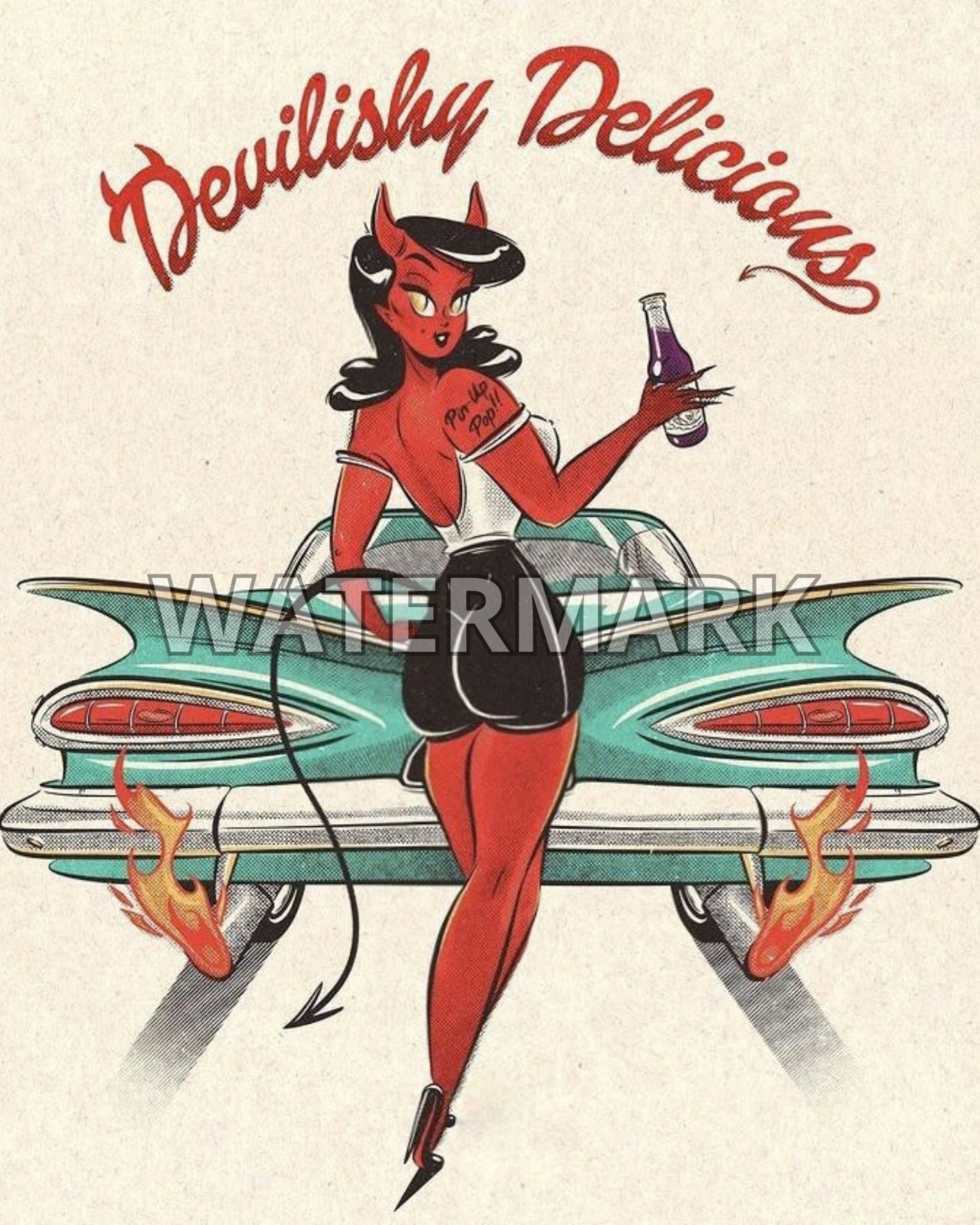 Devilishy Delicious 8x10 Glossy Photo Print Retro Devil Girl Classic Car Art 43