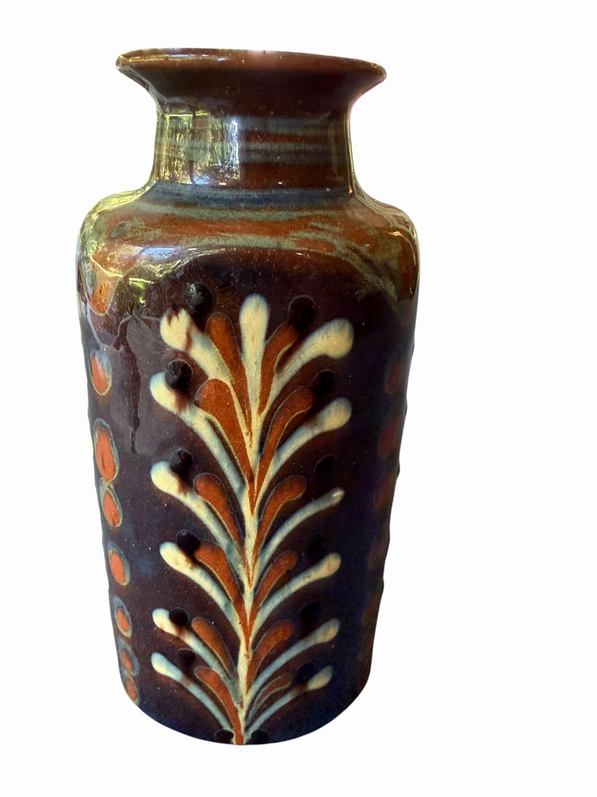 Rare Anton Lang Oberammergau Germany Studio Pottery Vase Signed Green Glaze