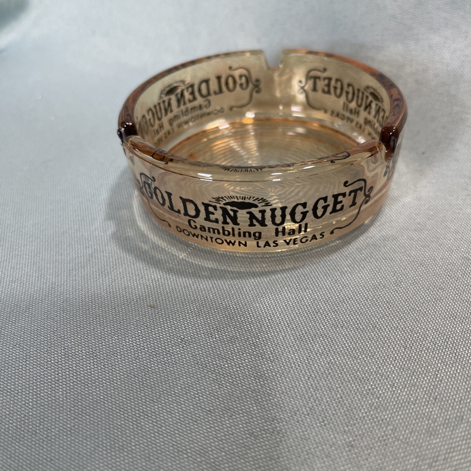 Vintage Golden Nugget Las Vegas Amber Glass Ashtray Casino Downtown Souvenir1950