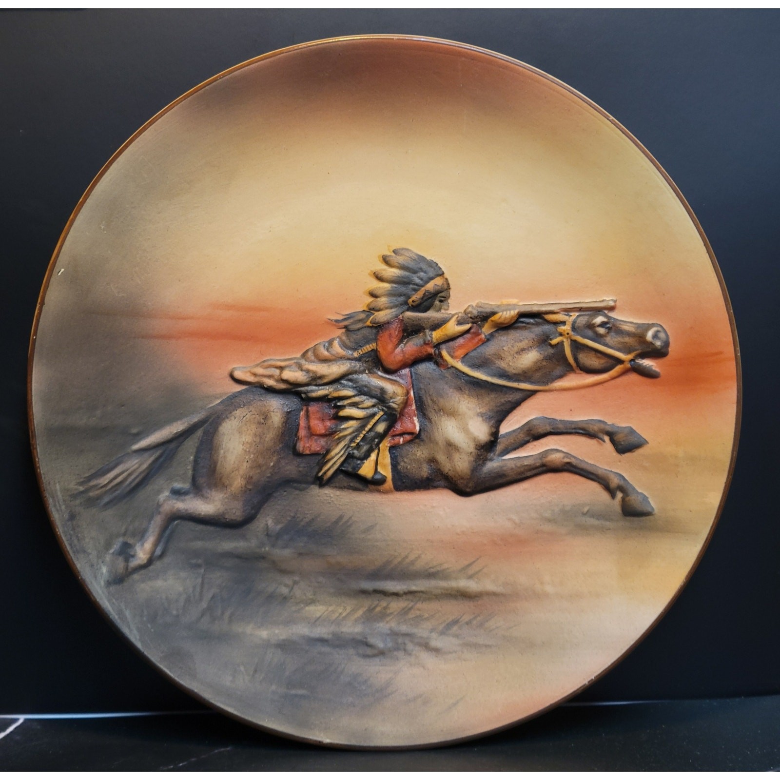 1918-40\'s Nippon - Native American Warrior - Blown Out Charger, Hand Painted