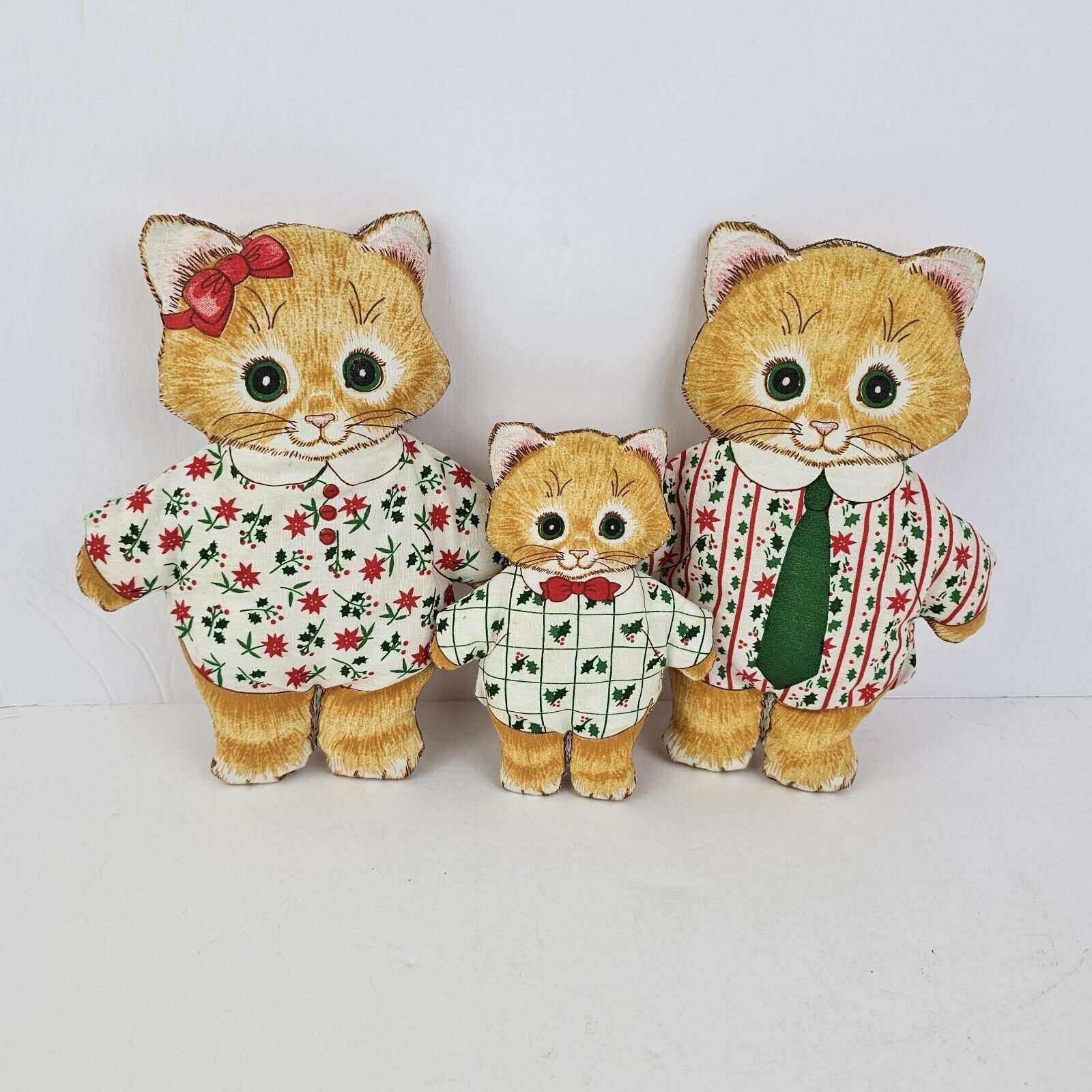 Vintage Three Little Kittens Pillow Doll Cut Sew Christmas Cat in Pajamas 1980s