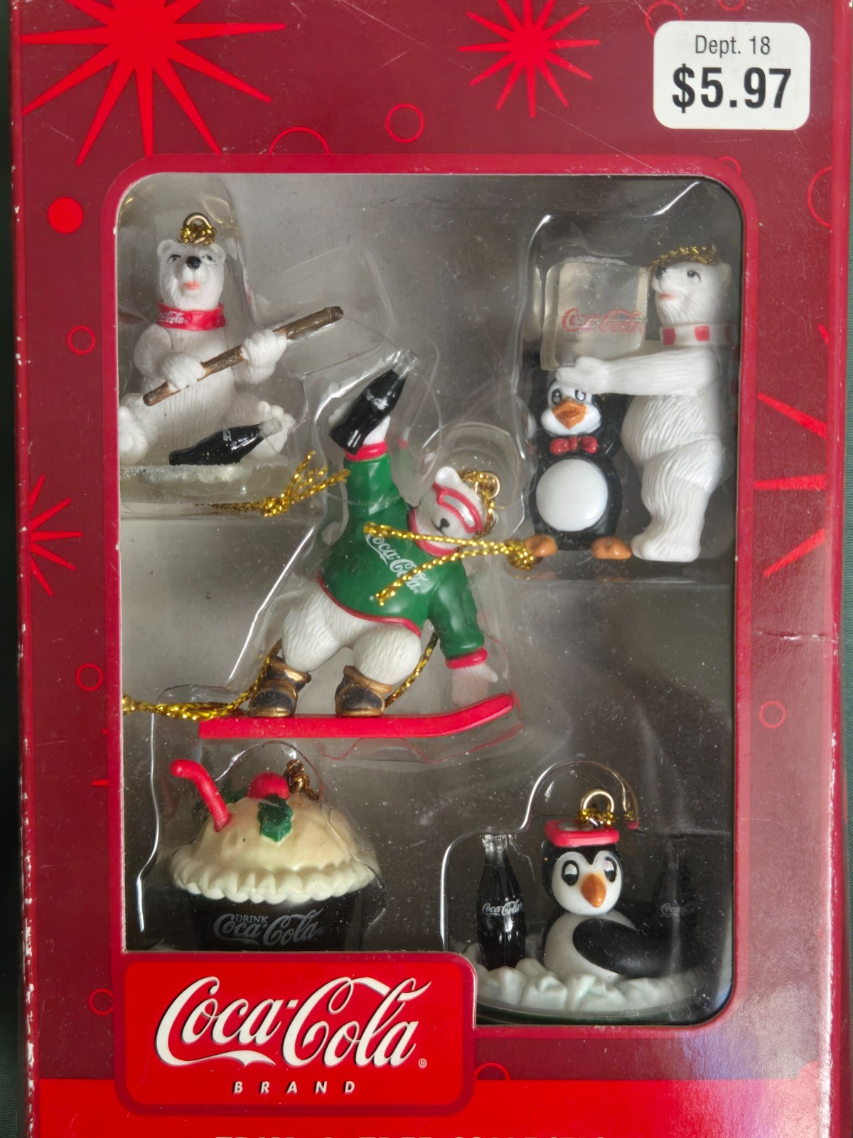 Coca Cola Trim A Tree Miniature Ornaments Santa, Polar Bears, Penguin In Tub +