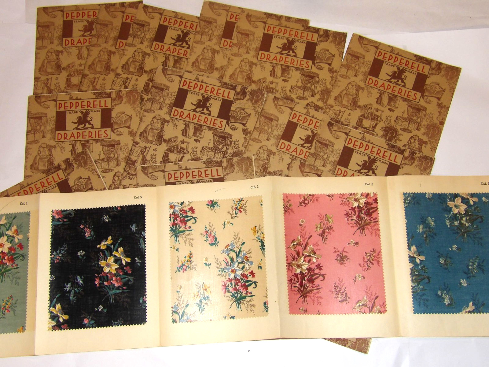 14 VINTAGE 1930s PEPPERELL DRAPERIES FABRIC SAMPLE BOOKS/NANTUCKET GLAZED CHINTZ