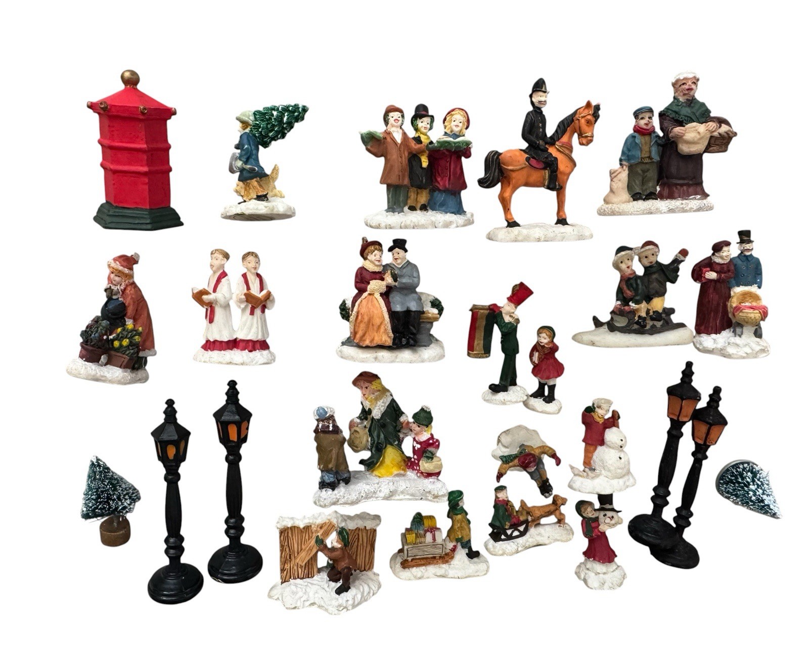 Vintage 1994 Mercuries Christmas Village 25 Pc Figurines Lamp Posts Holiday Set