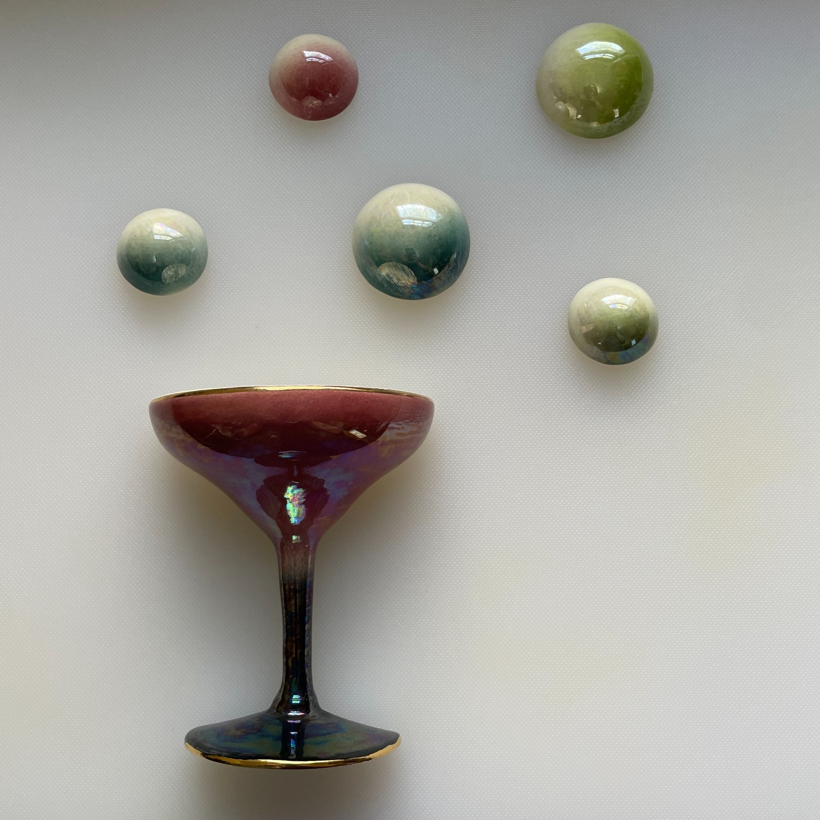 Rare Vintage Ceramicraft MCM Martini Glass Wall Pocket with 5 Iridescent Bubbles