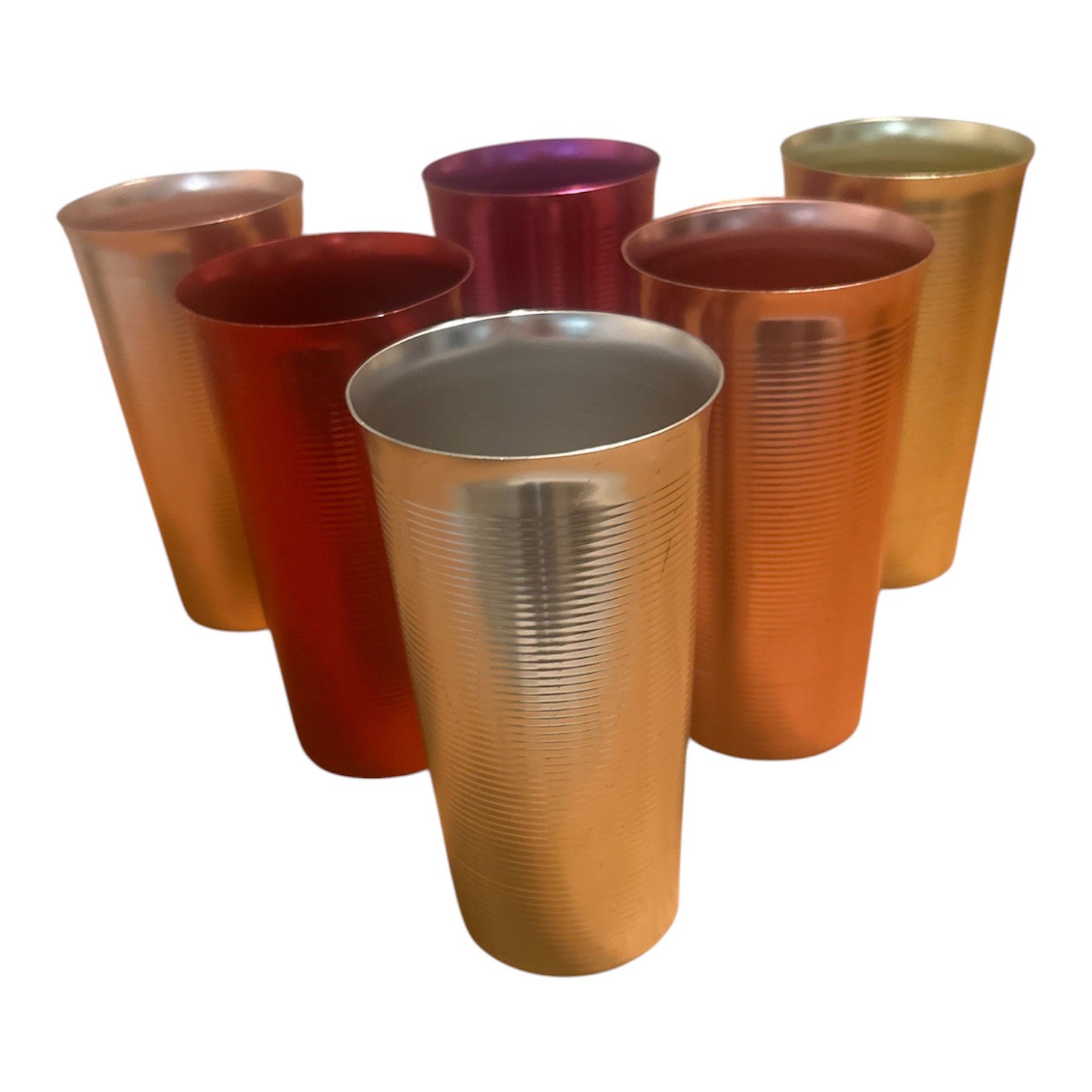 Vintage 1960s USA WEST BEND Aluminum Tumblers 6pcs texture anodized MCM 