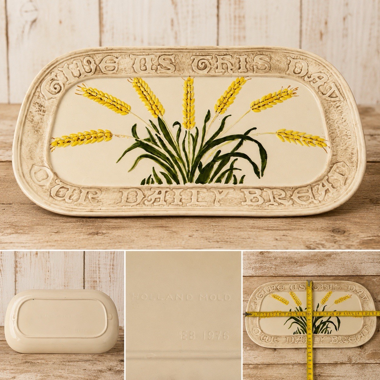 Vintage 1976 Holland Mold Our Daily Bread Ceramic Wheat Platter Hand Painted