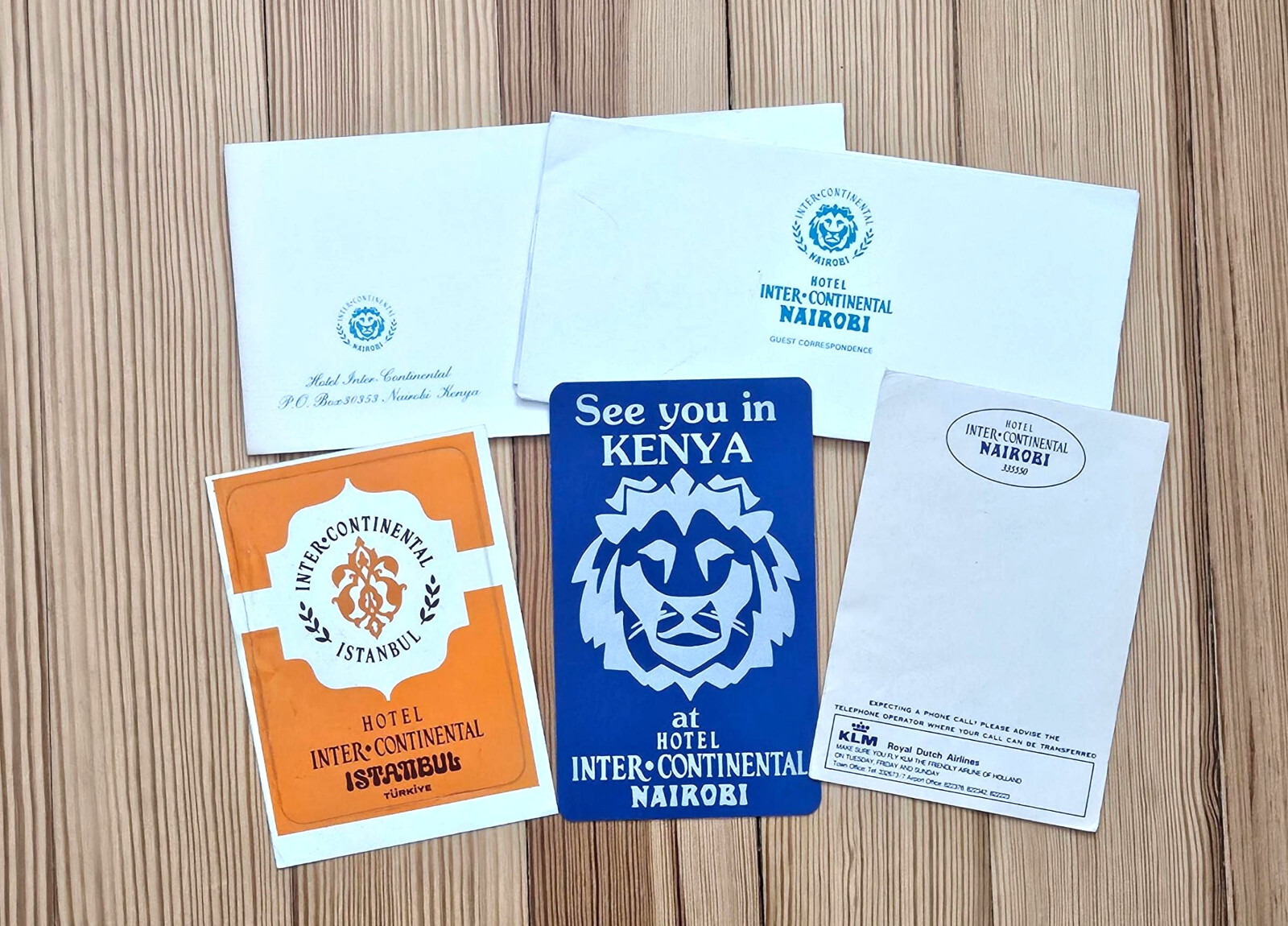 Vtg Intercontinental Hotel Stationery Paper Envelopes Sticker, Nairobi Istanbul