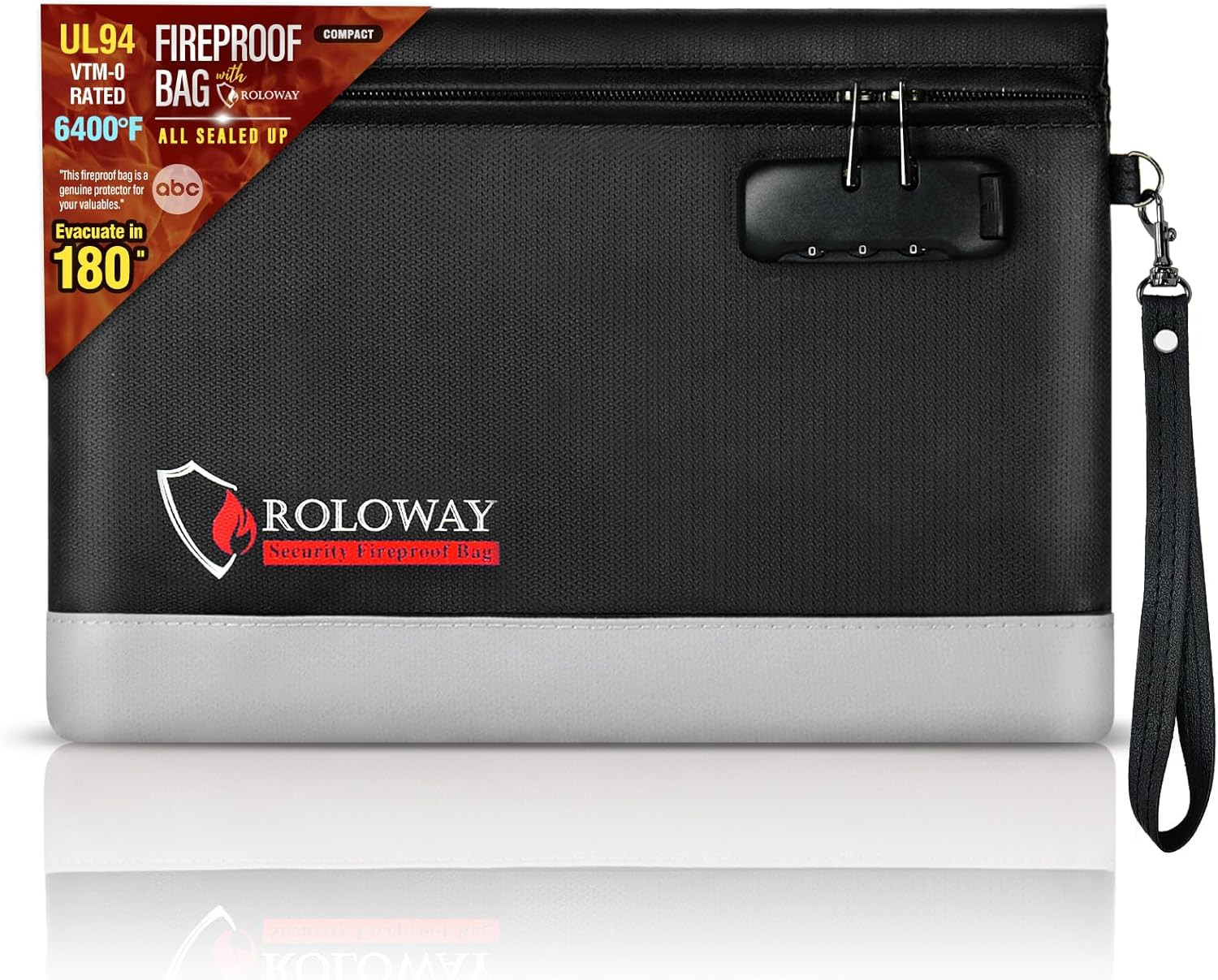 Fireproof Money Bag with Lock for Cash, 6400°F Fire Proof Document Bag , Money