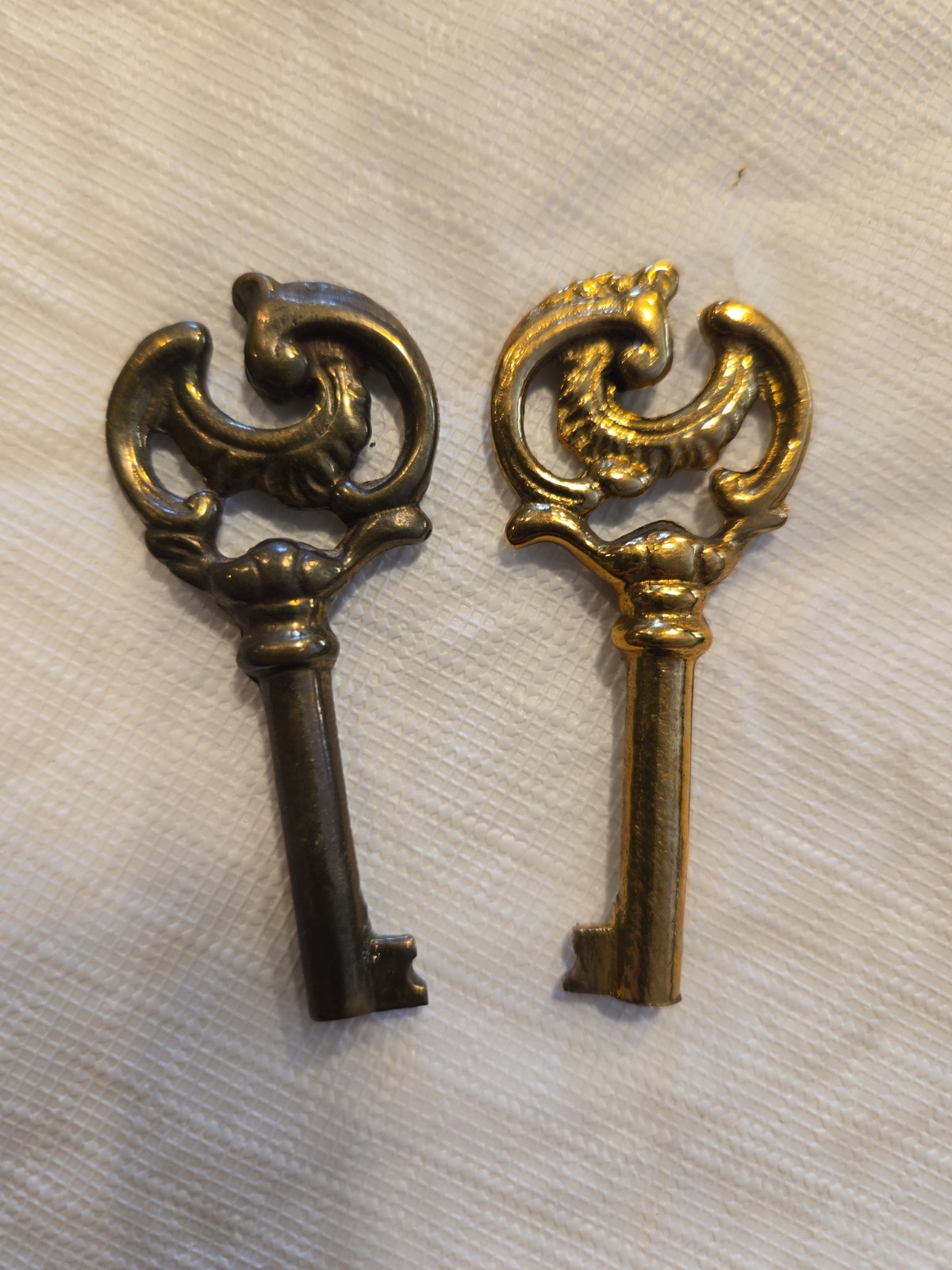 Two Antique Ornate Designed Brass Skeleton Keys 2.5