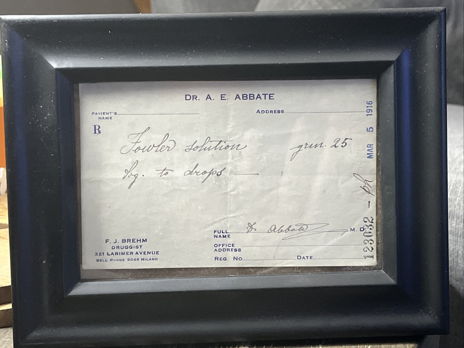Antique Prescription Doctor Pharmacy Medicine Drug Apothecary Circa 1916