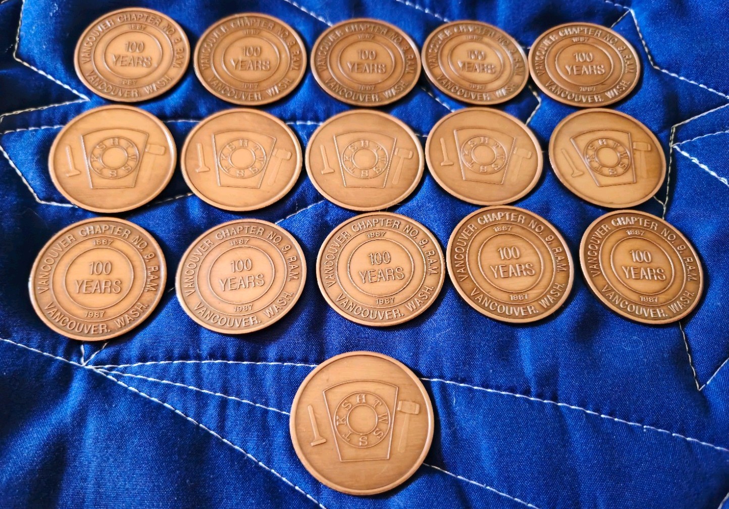 16 Vtg 1987 Vancouver WA No 9 RAM Masonic Centennial One Penny Token Coins MASON