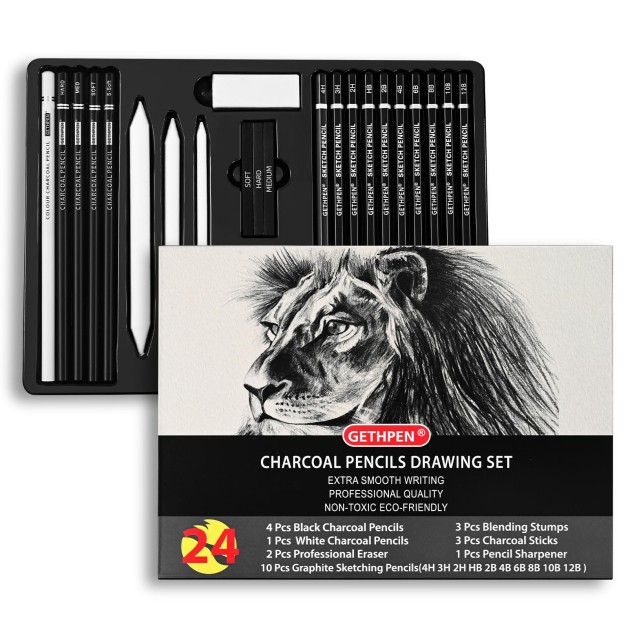 Drawing Sketching Pencil Set, 24 Piece Pro Artist Sketch Kit - Graphite Pencils Drawing Sketching Pencil Set, 24 Piece Pro Artist Sketch Kit - Graphite Pencils