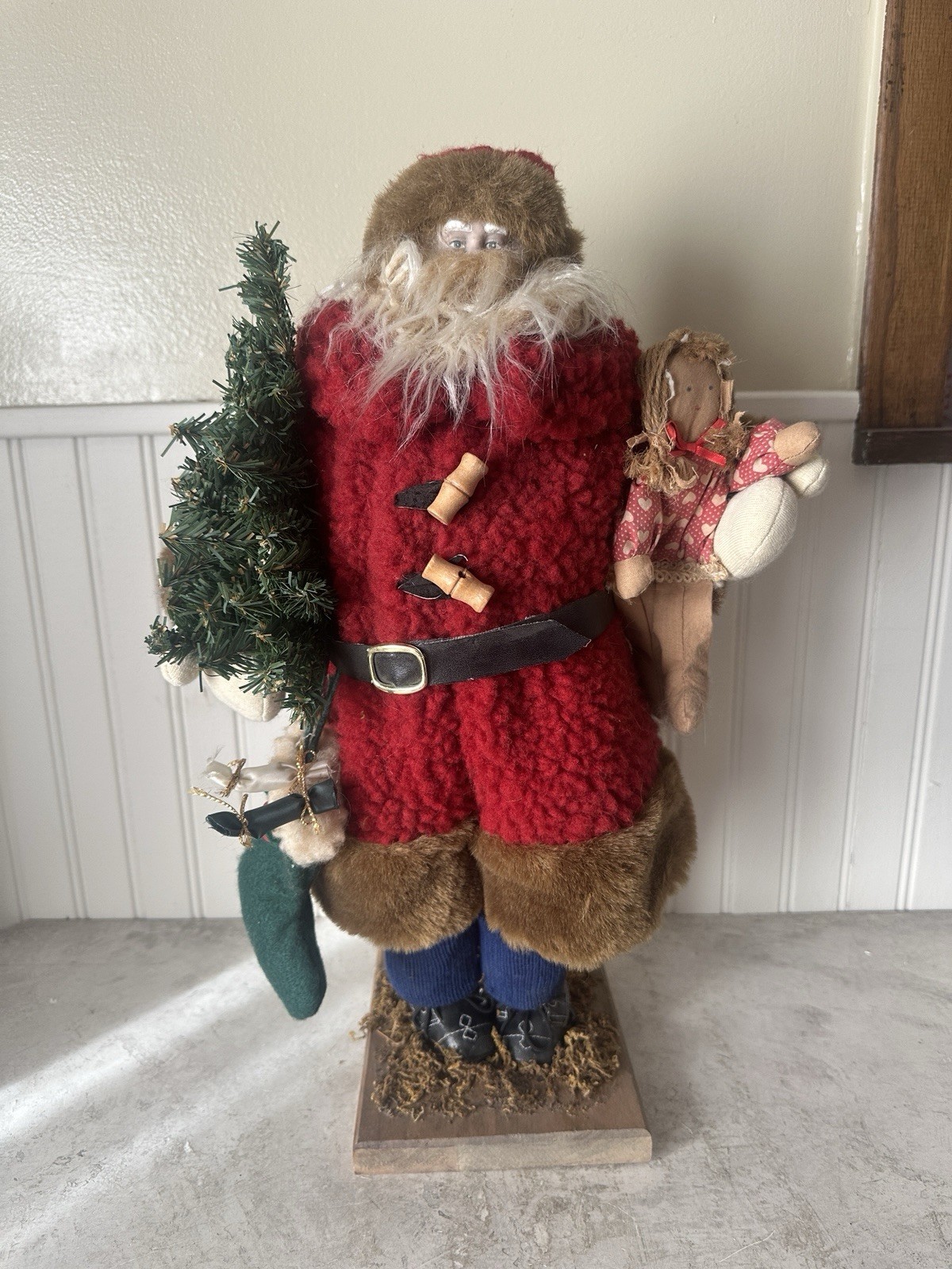 Vintage Old Word Standing Santa 19” Wood Base W/ Toys & Tree Dayton’s Hudson’s