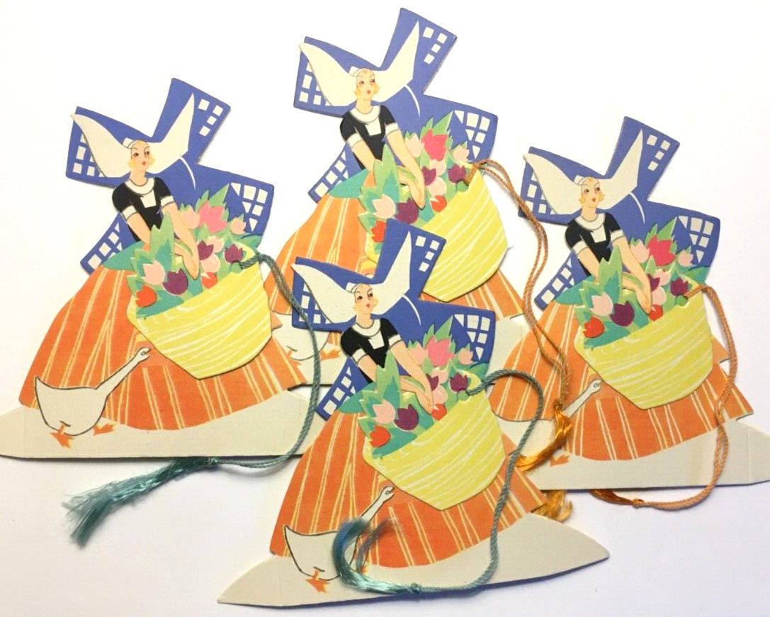 4 Unused Vintage Floral Basket Spring Tulips, Bridge Place Cards, Tallys Buzza
