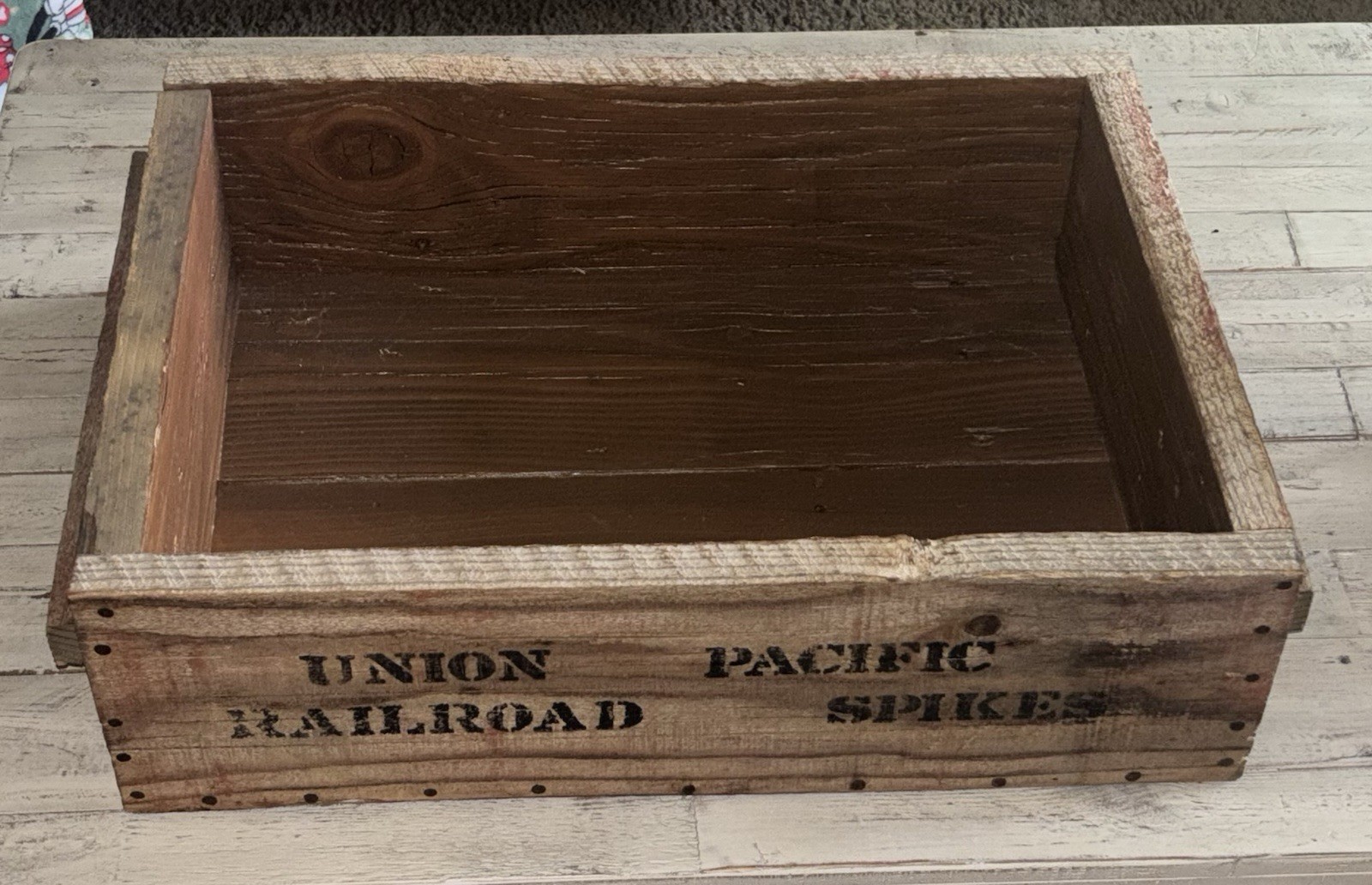Vintage Rustic Distressed Wood Crate Box Union Pacific Railroad Spikes Trains Vintage Rustic Distressed Wood Crate Box Union Pacific Railroad Spikes Trains