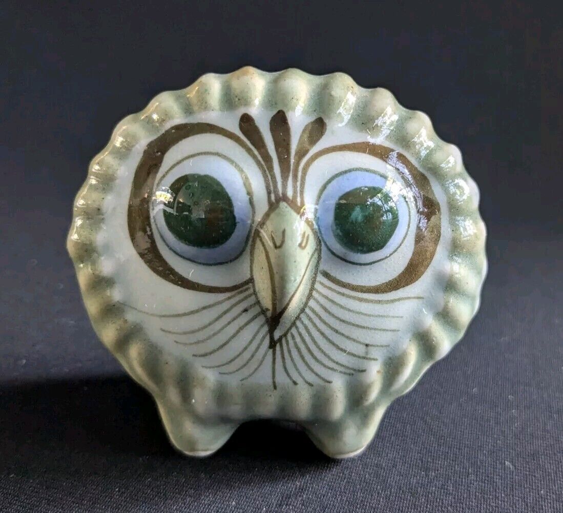 Vintage Tonala Mexican Pottery Owl Signed Folk Art Figurine