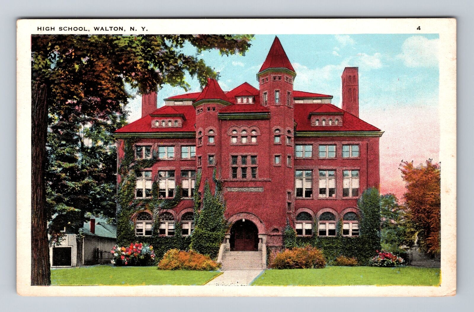Walton NY-New York, Panoramic View Public High School Vintage Postcard