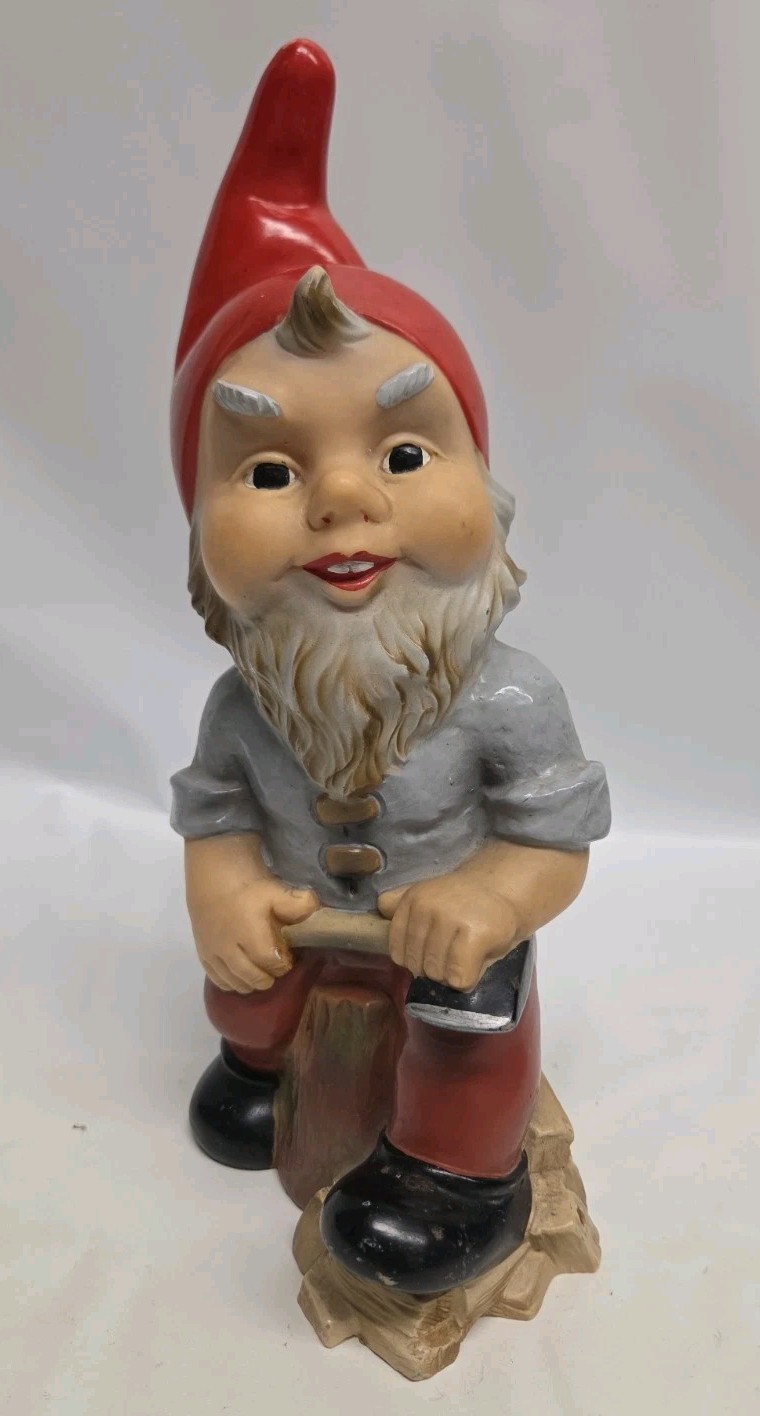 Vintage Heissner W. Germany Plastic Garden Gnome 948 Holding an Axe 10.5