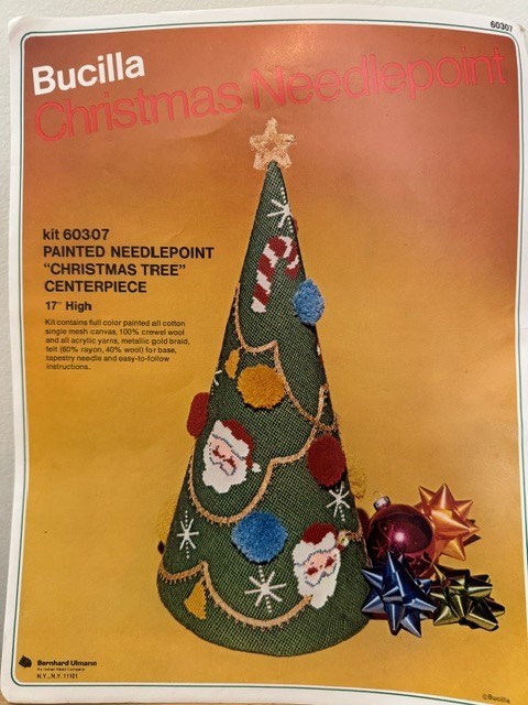 Vintage Bucilla Painted Needlepoint Christmas Tree Centerpiece Kit 60307