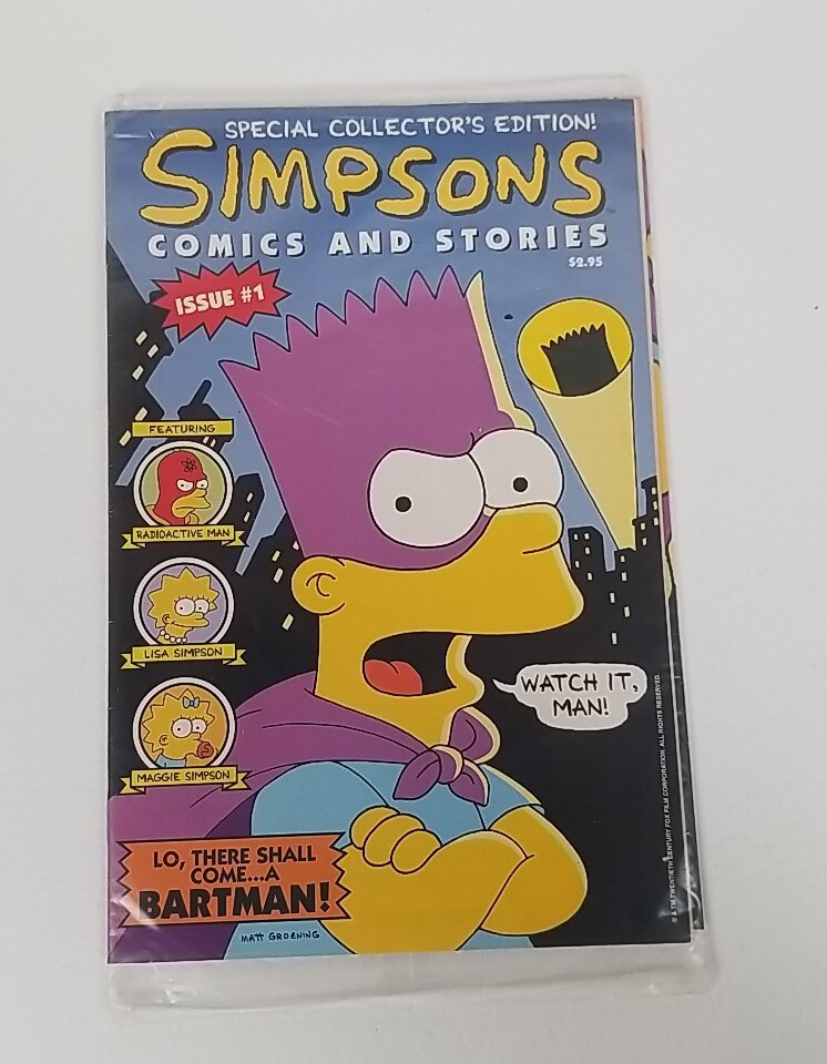 SIMPSONS COMICS AND STORIES 1 Bongo Bart 1993 Comic Book 90\'s Sealed Polybag VTG