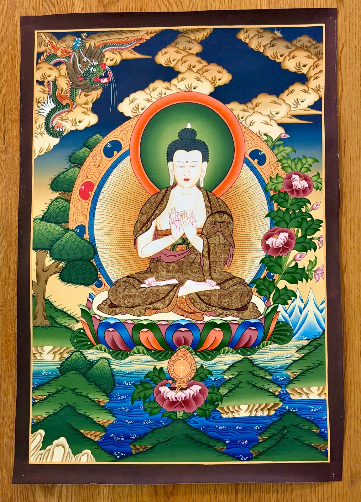 Pristine Hand-Painted Tibetan Vairocana Buddha Thangka 25