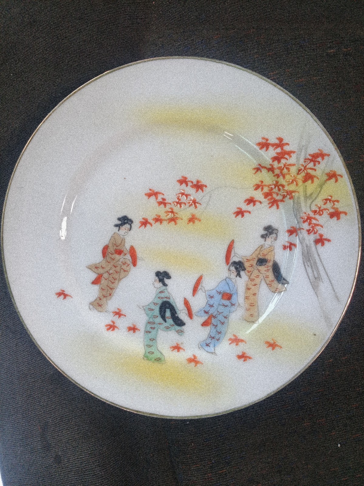 Vintage Japanese Geisha Girl Porcelai Plates Set of 5 Hand-Painted Kitamura Mark